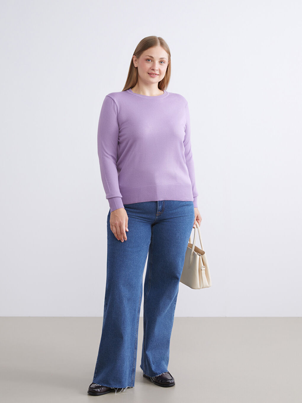 Mor Bisiklet Yaka Kadın Triko Kazak-6