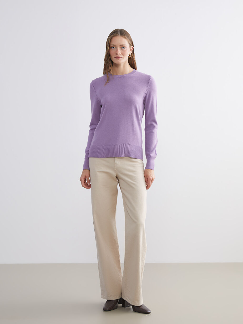 Mor Bisiklet Yaka Kadın Triko Kazak-2