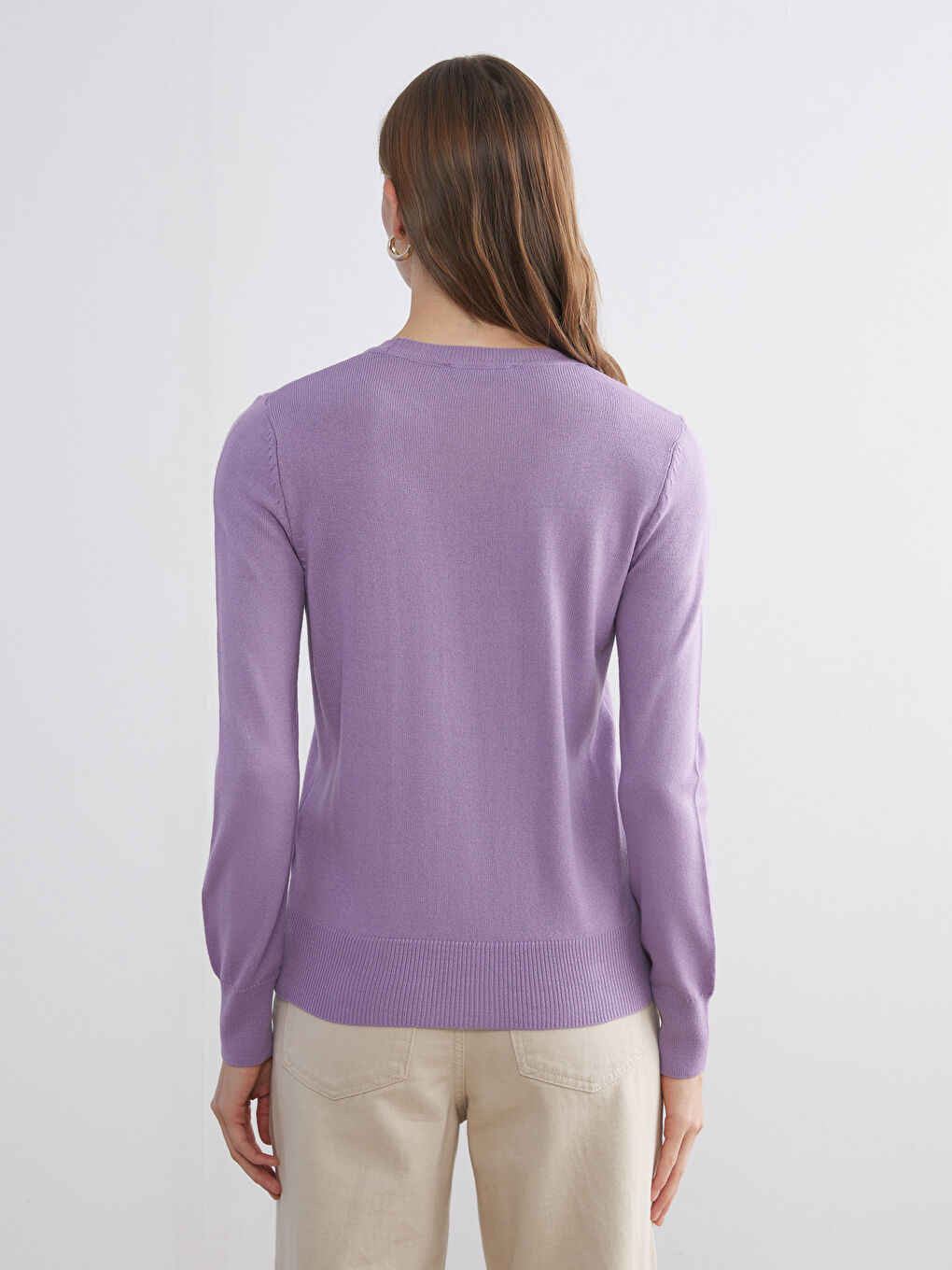 Mor Bisiklet Yaka Kadın Triko Kazak-4