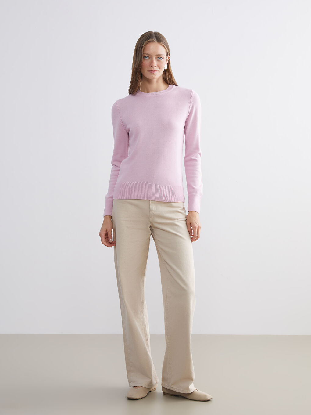 Pembe Bisiklet Yaka Kadın Triko Kazak-2