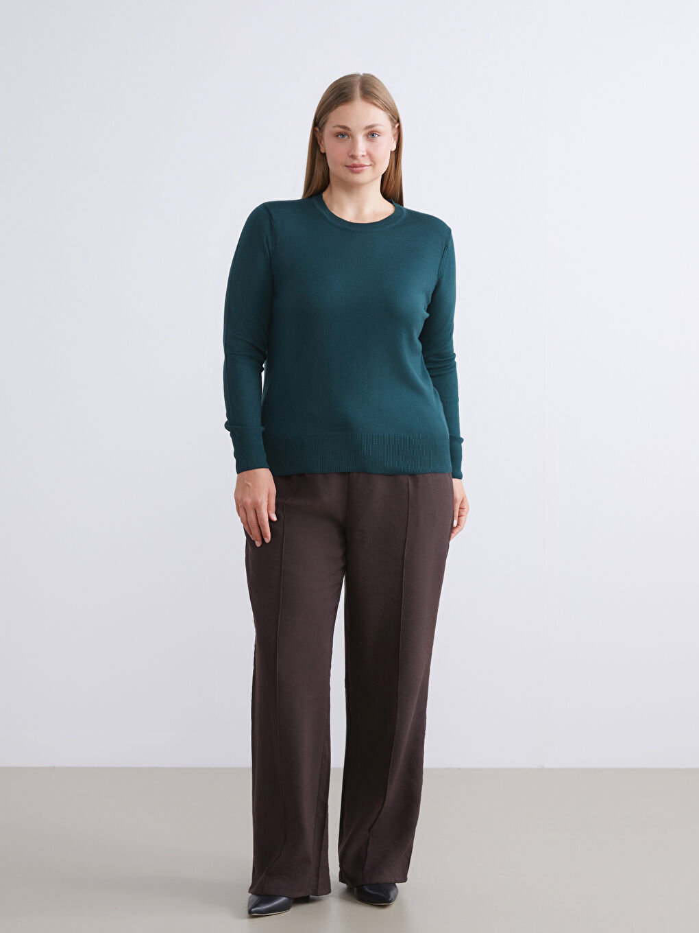 Yeşil Bisiklet Yaka Kadın Triko Kazak-3