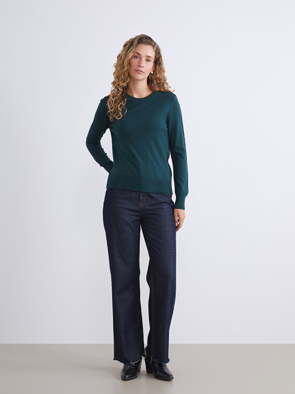 Yeşil Bisiklet Yaka Kadın Triko Kazak-2