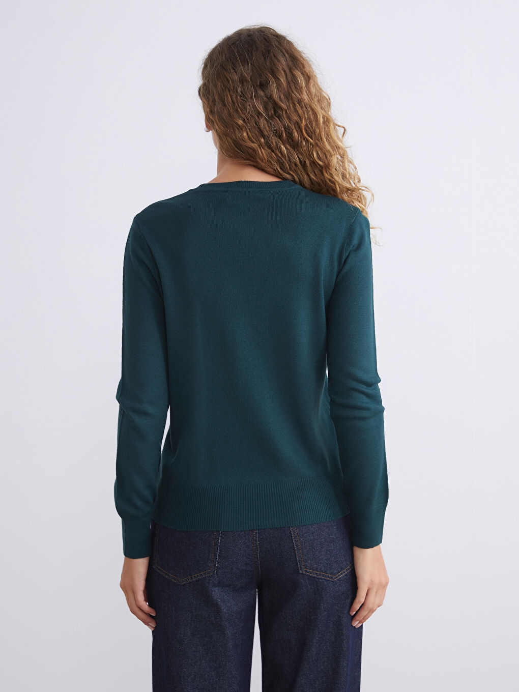 Yeşil Bisiklet Yaka Kadın Triko Kazak-5