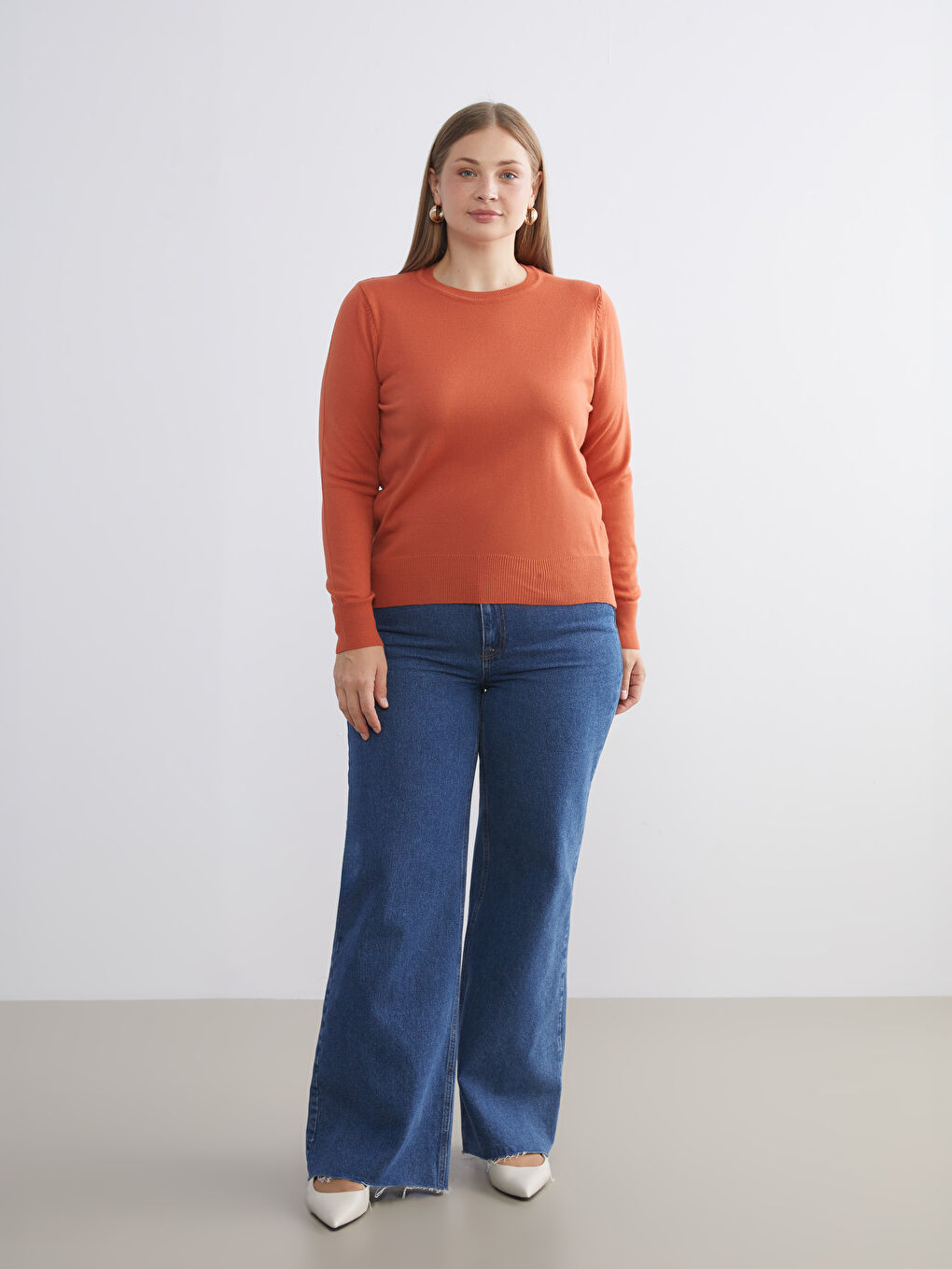 Turuncu Bisiklet Yaka Kadın Triko Kazak-2