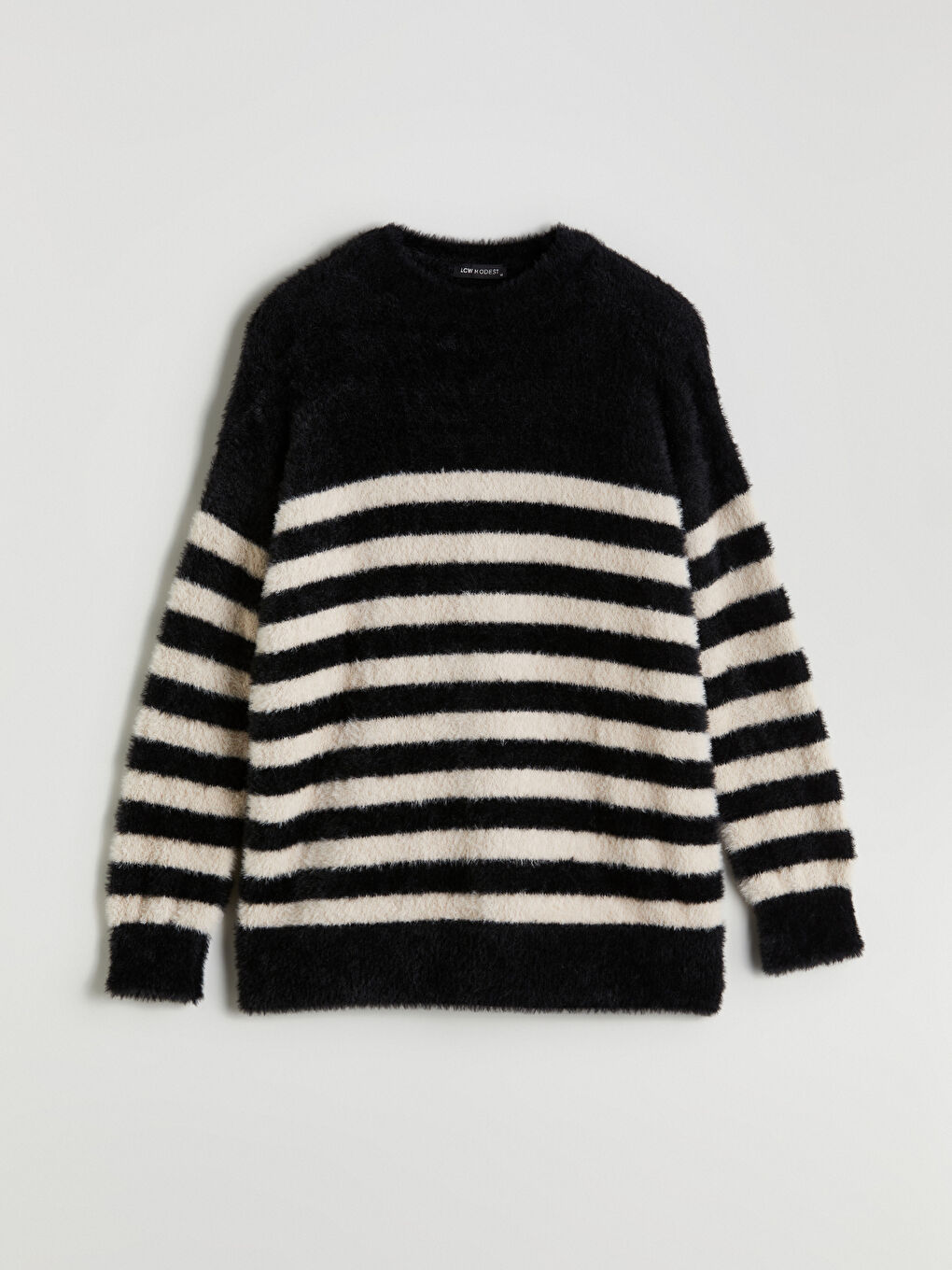 Ekru Bisiklet Yaka Çizgili Kadın Triko Tunik-4