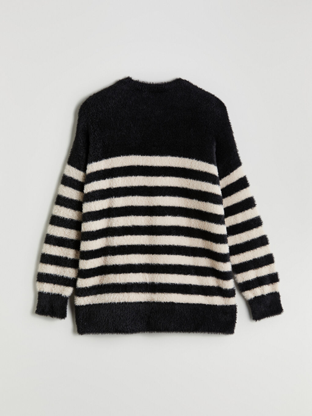 Ekru Bisiklet Yaka Çizgili Kadın Triko Tunik-5