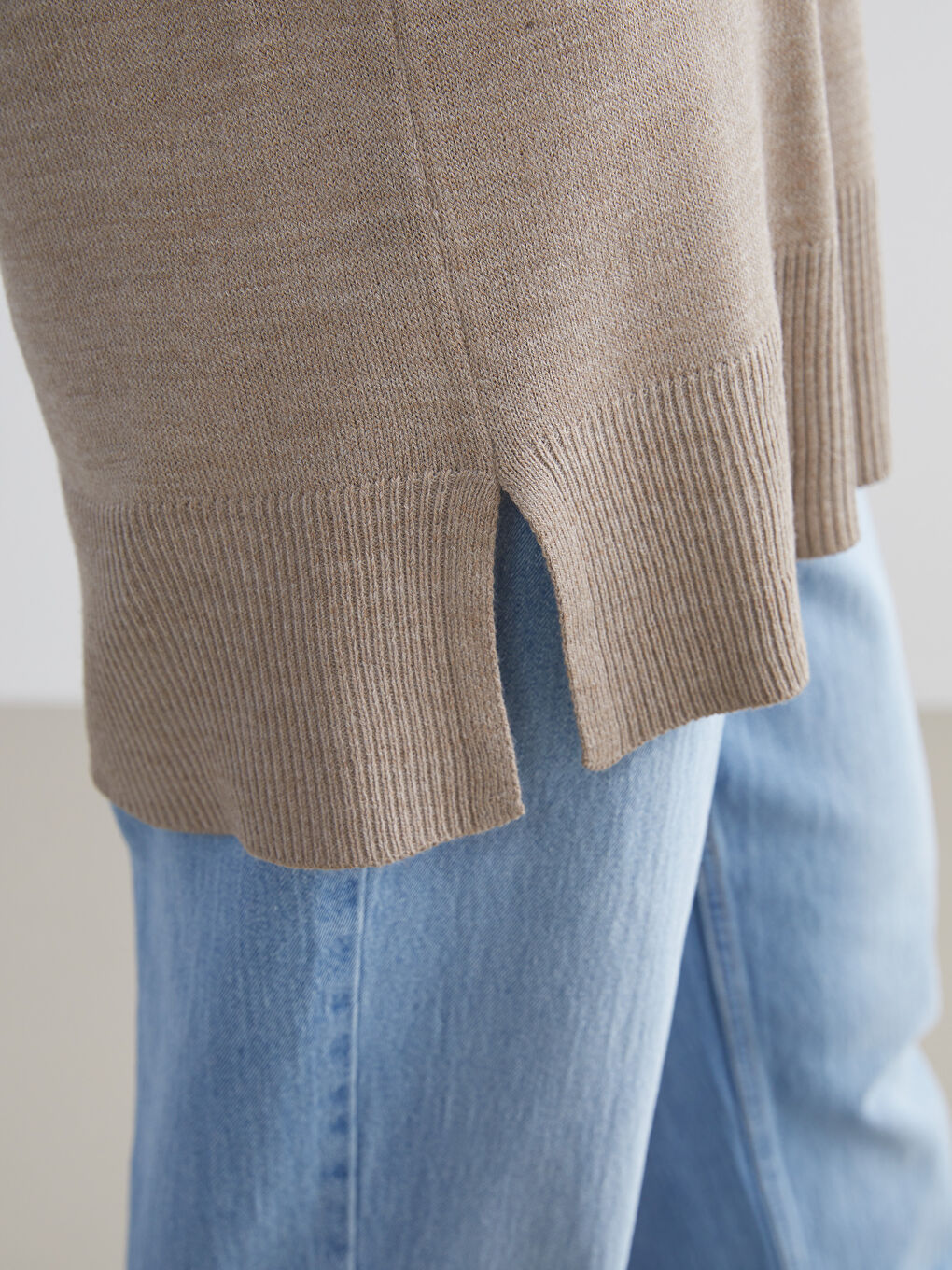 Bej Bisiklet Yaka Kadın Triko Kazak-4