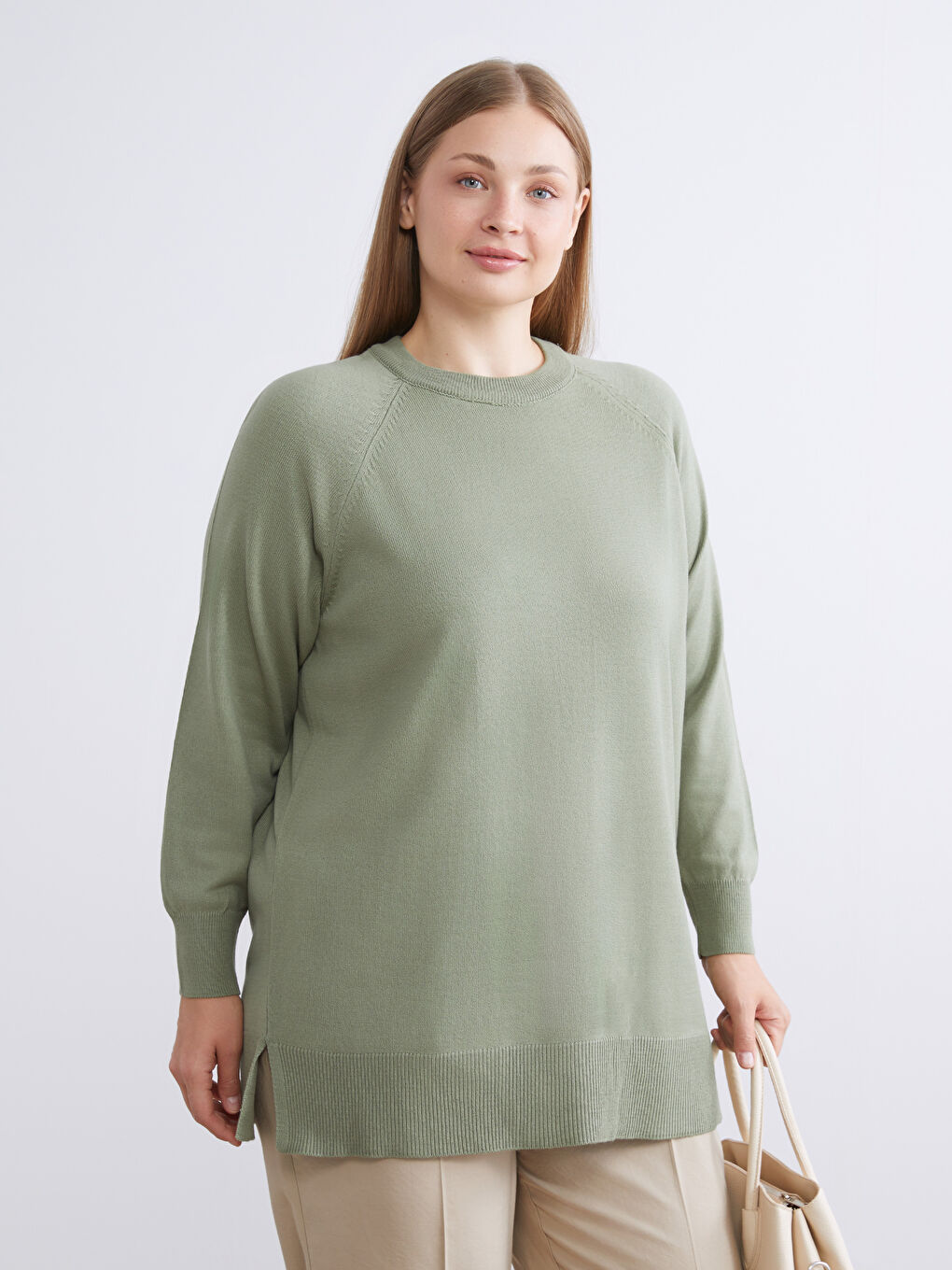 Yeşil Bisiklet Yaka Kadın Triko Kazak-1