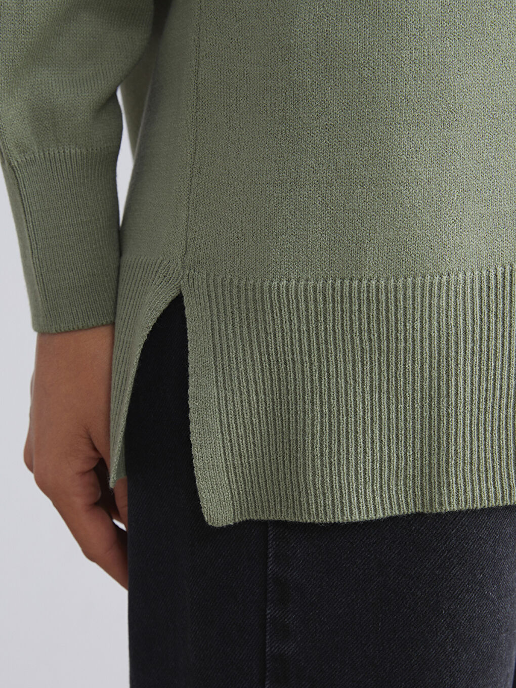 Yeşil Bisiklet Yaka Kadın Triko Kazak-4