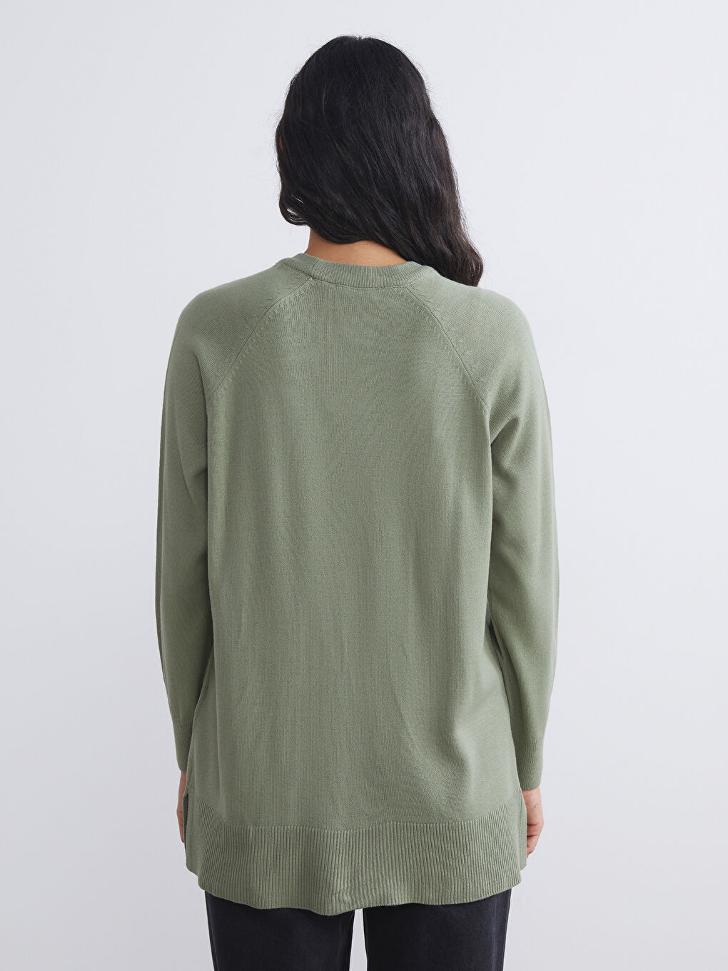 Yeşil Bisiklet Yaka Kadın Triko Kazak-5