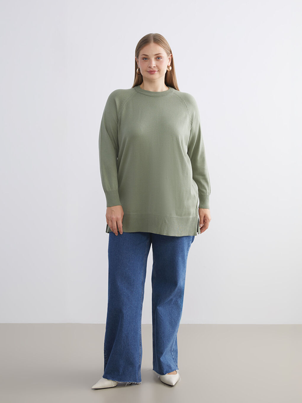 Yeşil Bisiklet Yaka Kadın Triko Kazak-2