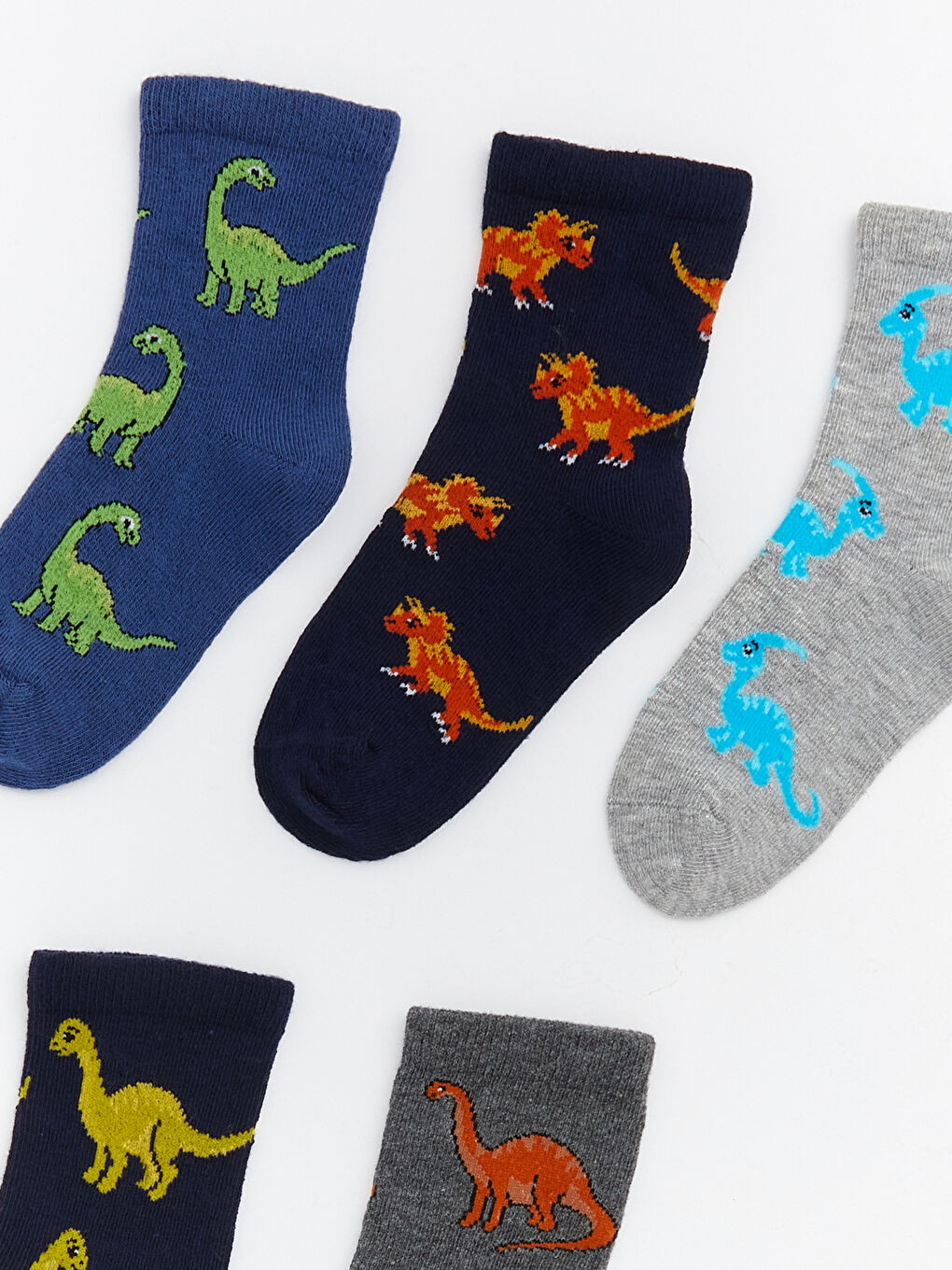 Karışık Dinozor Desenli Erkek Çocuk Soket Çorap 5'li-1
