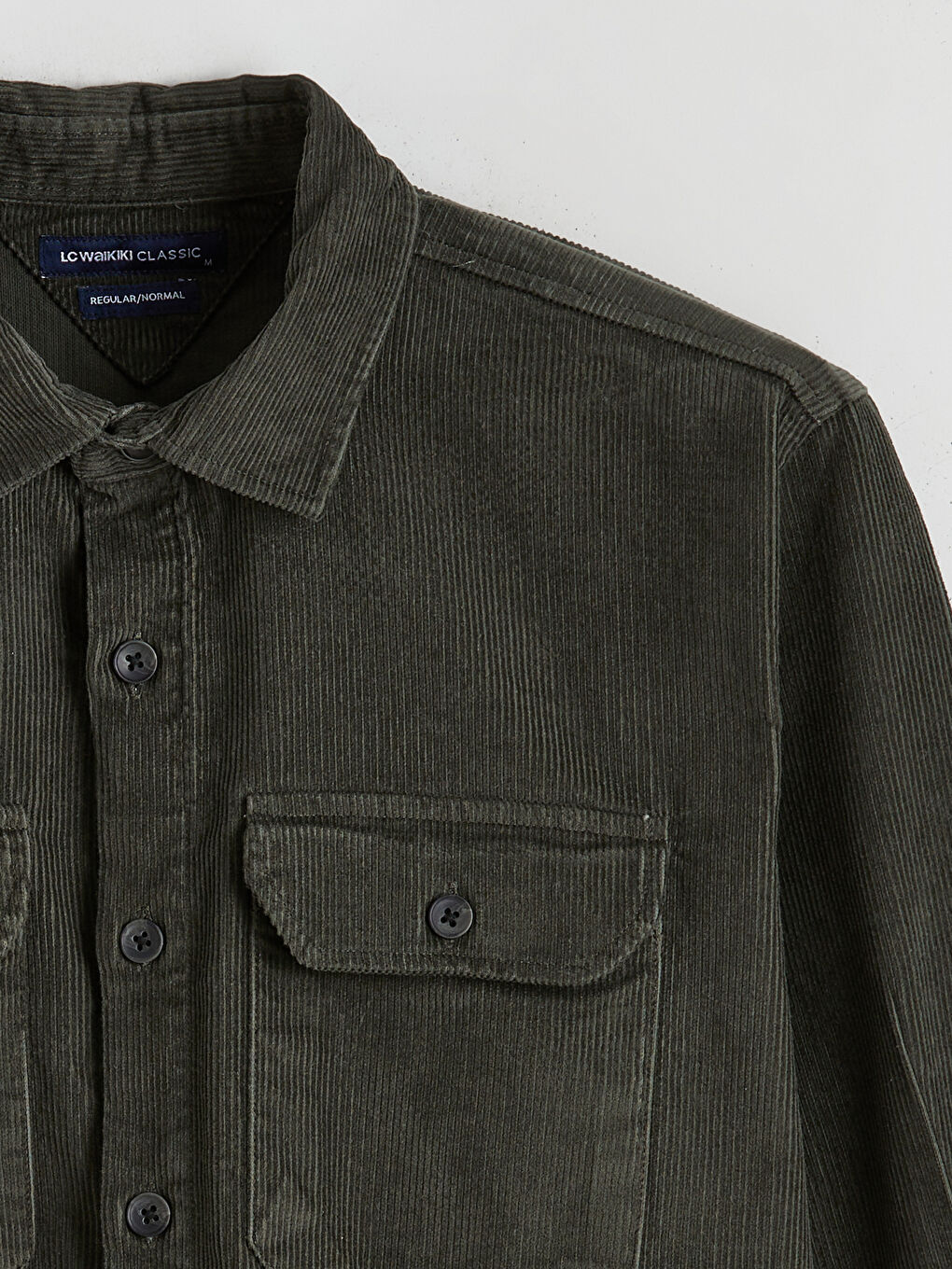 Haki Rahat Kalıp Kadife Erkek Gömlek-5