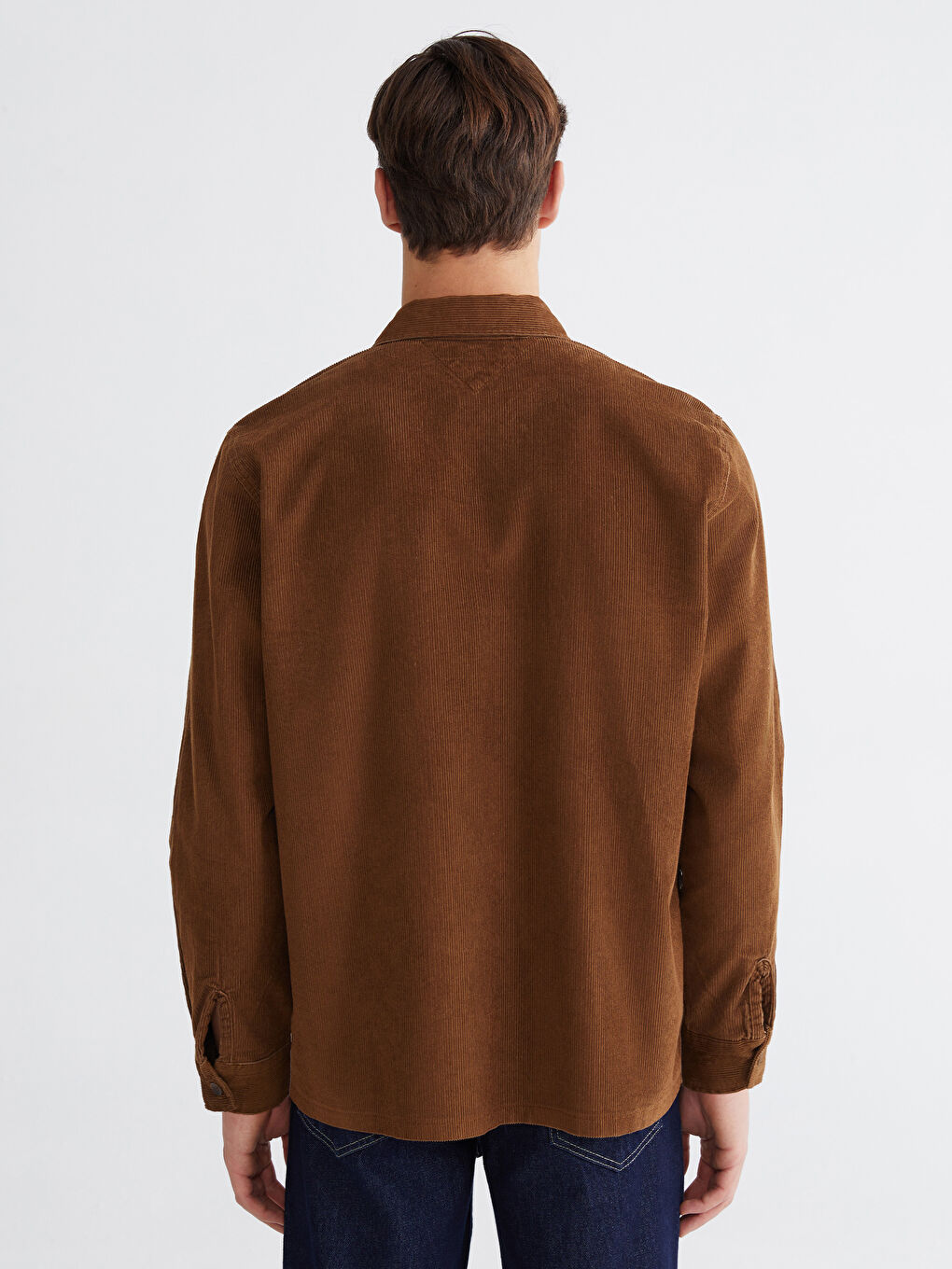 Kahverengi Rahat Kalıp Kadife Erkek Gömlek-3