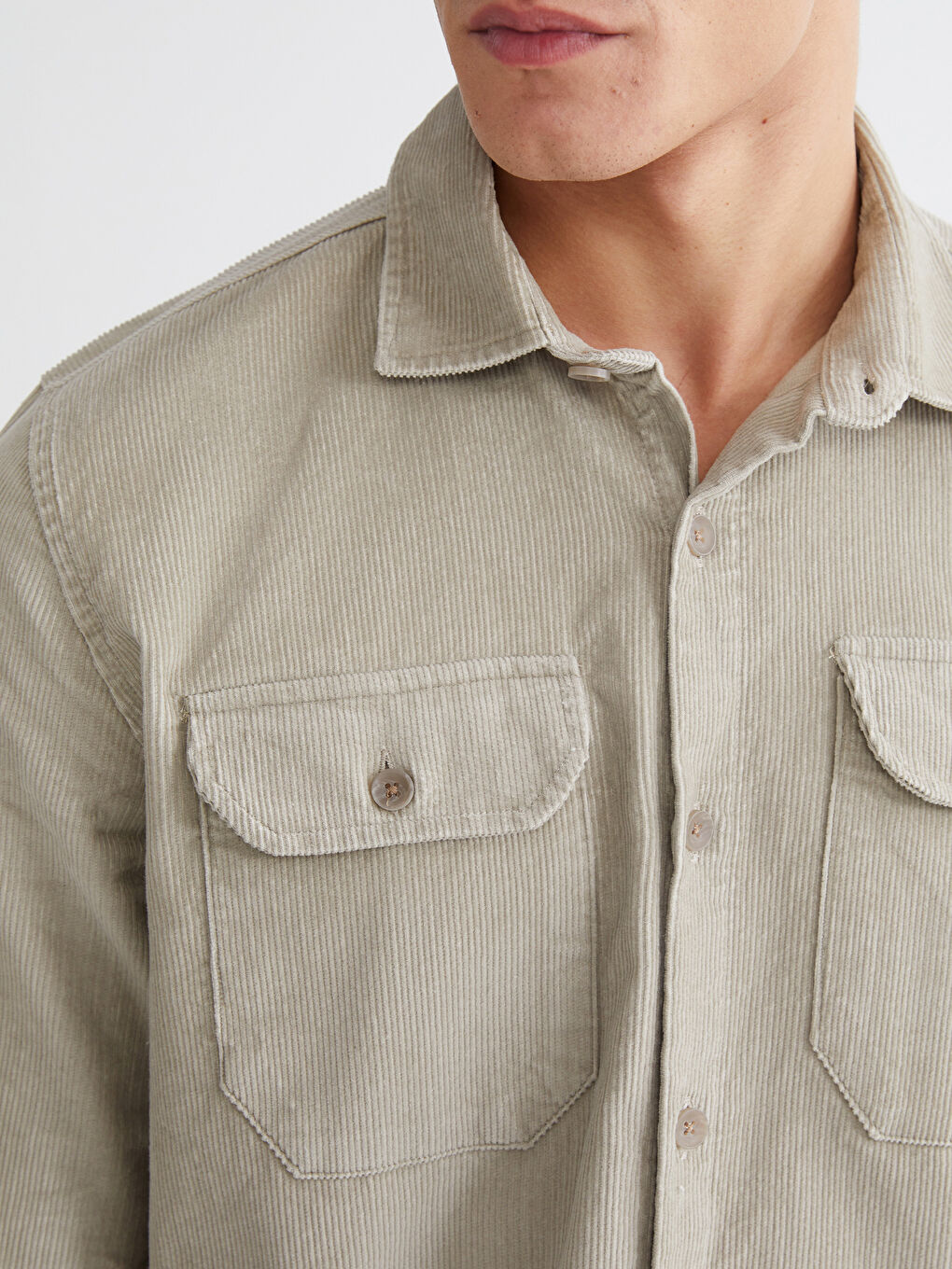 Bej Rahat Kalıp Kadife Erkek Gömlek-2