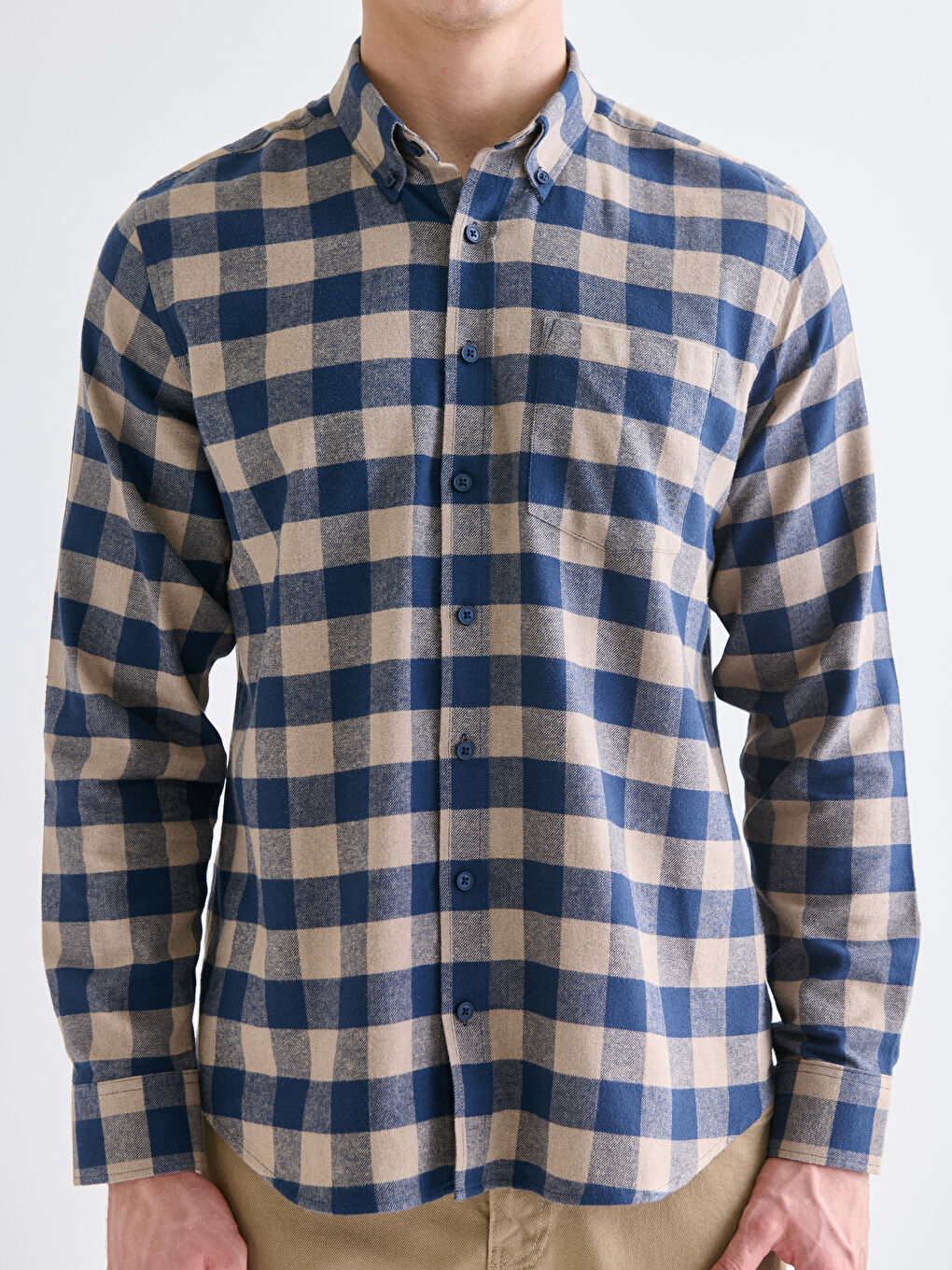 Regular Fit Long Sleeve Plaid Gabardine Men's Shirt-2