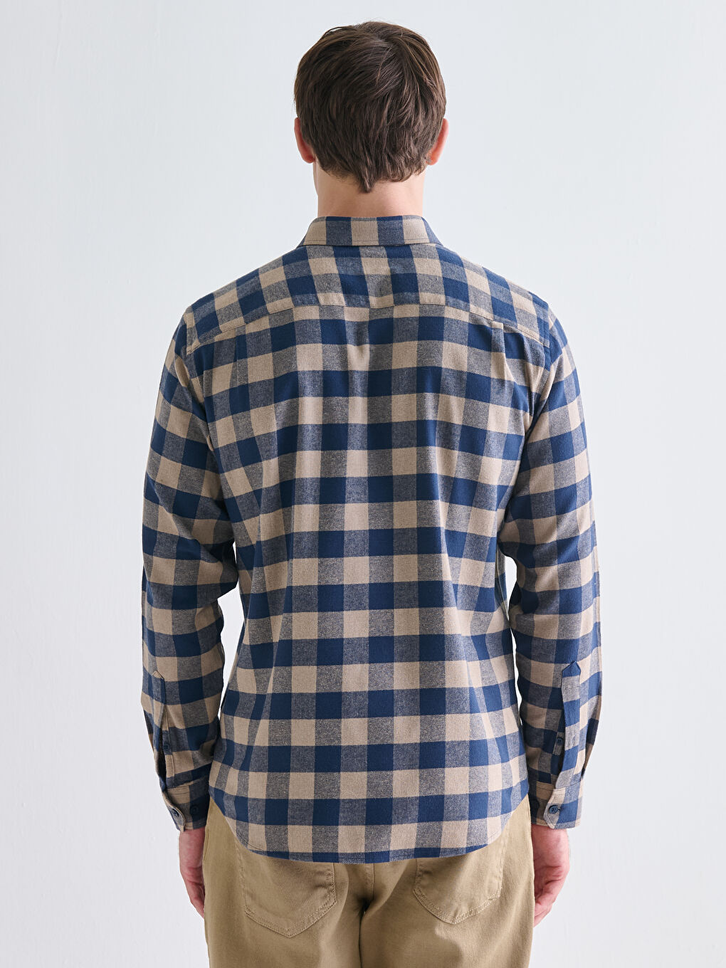Regular Fit Long Sleeve Plaid Gabardine Men's Shirt-3