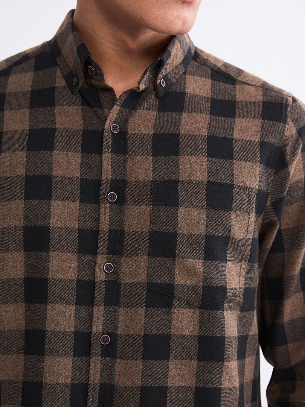 Kahverengi Regular Fit Ekose Gabardin Erkek Gömlek-2