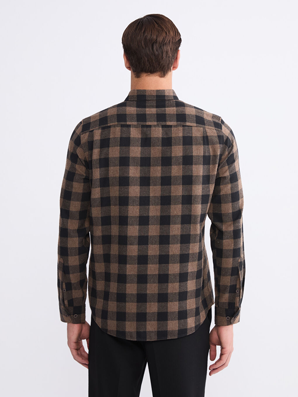Kahverengi Regular Fit Ekose Gabardin Erkek Gömlek-3