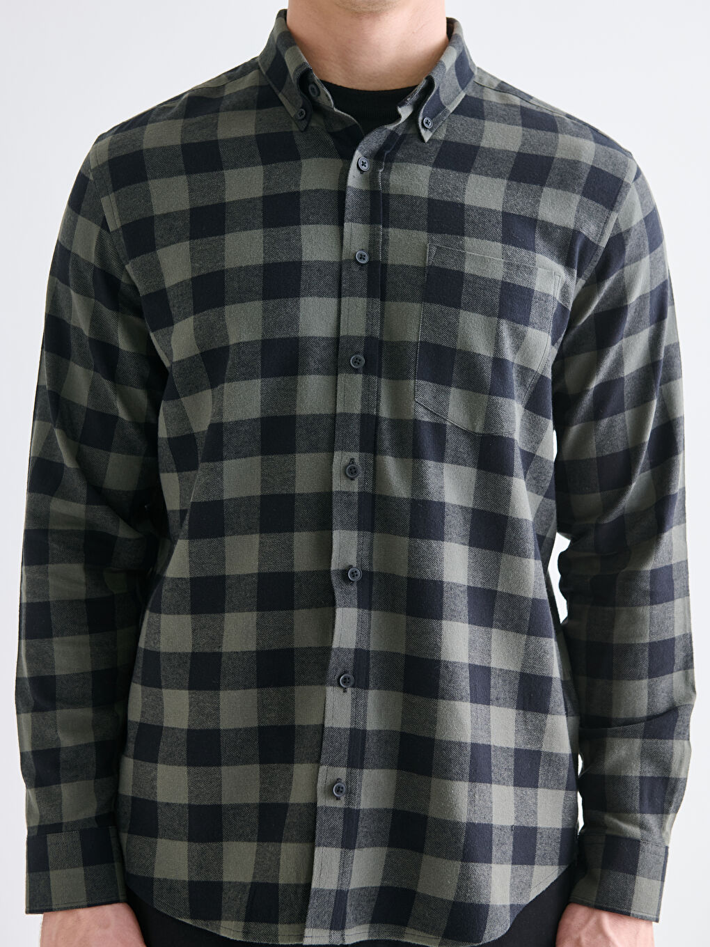 Regular Fit Long Sleeve Plaid Gabardine Men's Shirt-2