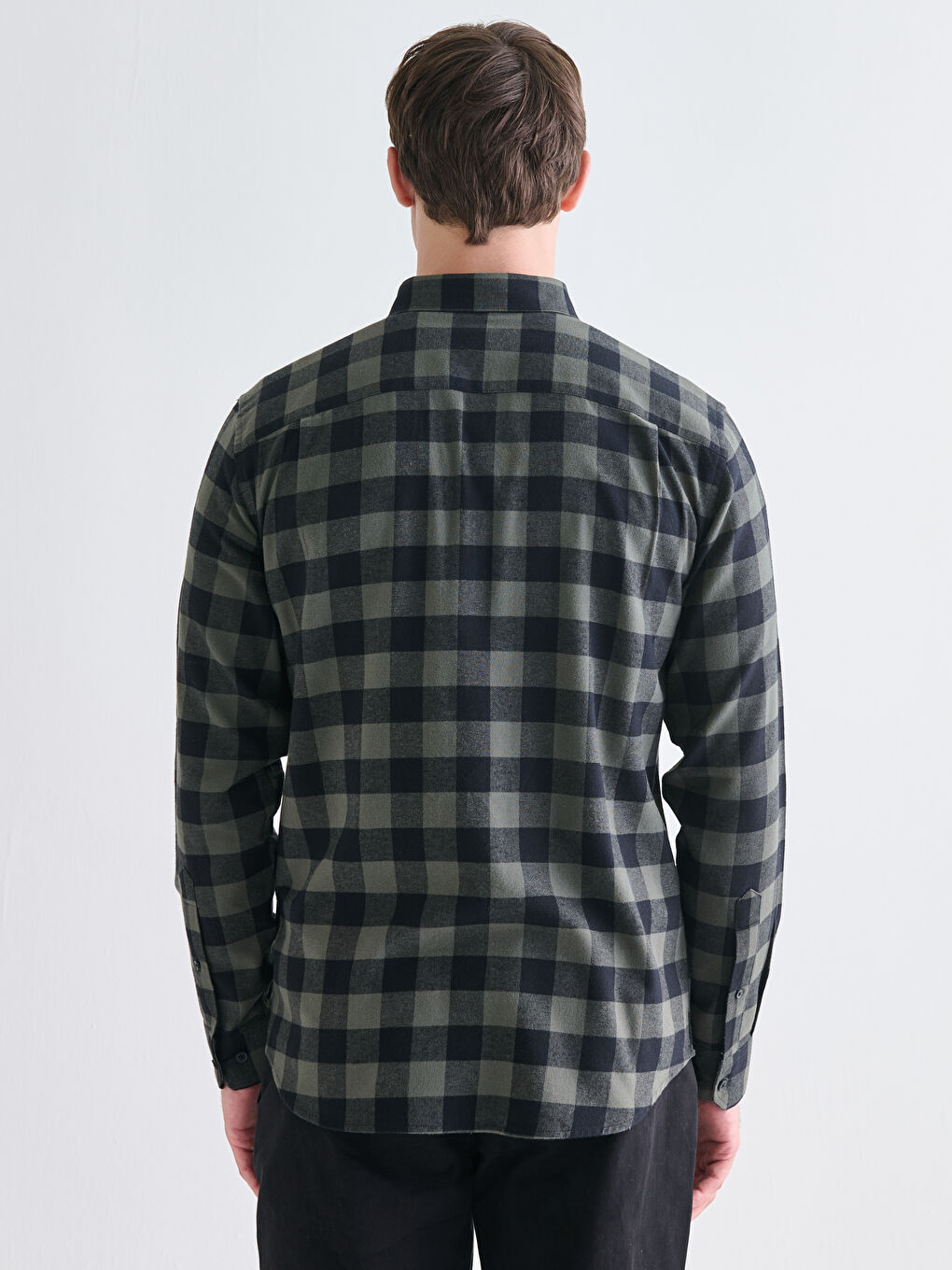 Regular Fit Long Sleeve Plaid Gabardine Men's Shirt-3