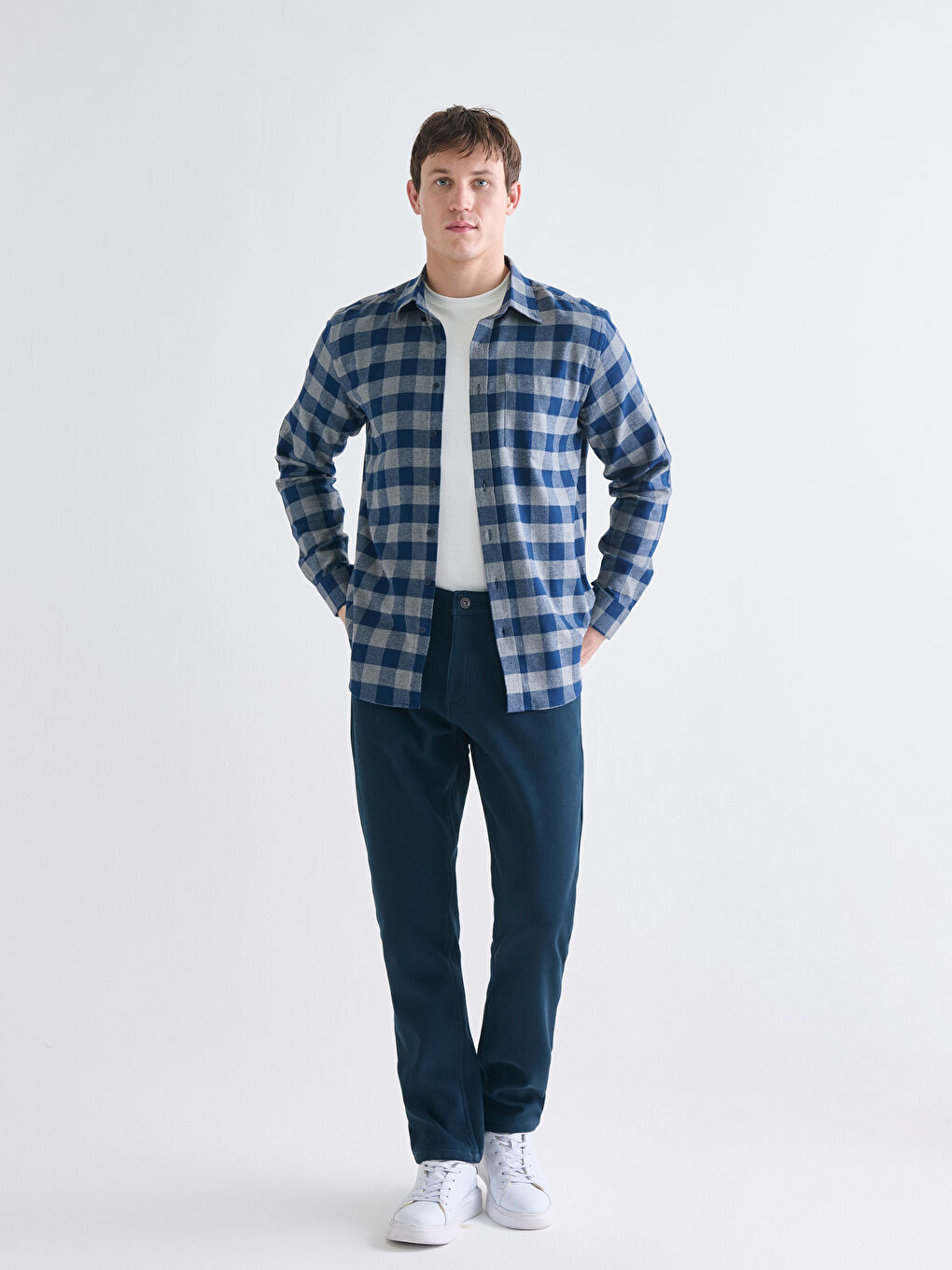 Regular Fit Long Sleeve Plaid Gabardine Men's Shirt-1