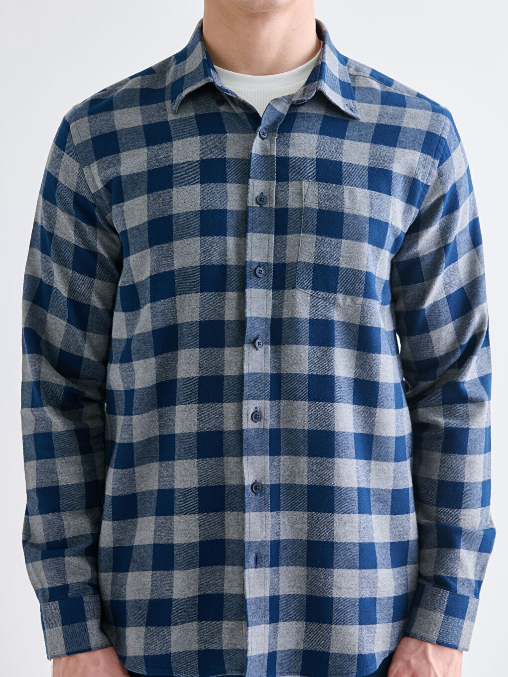 Regular Fit Long Sleeve Plaid Gabardine Men's Shirt-2