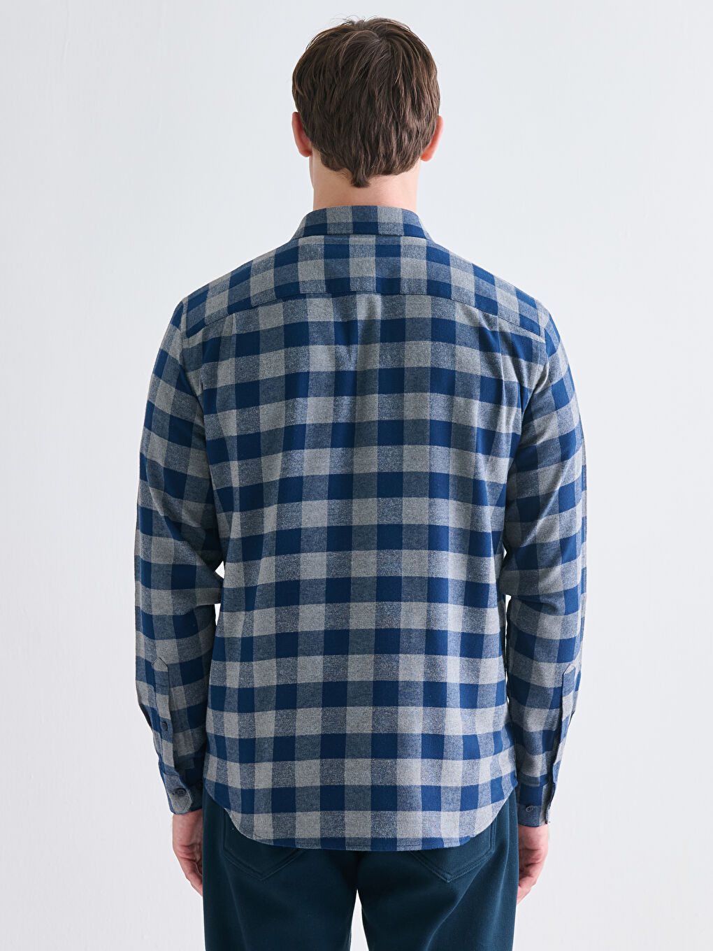 Regular Fit Long Sleeve Plaid Gabardine Men's Shirt-3