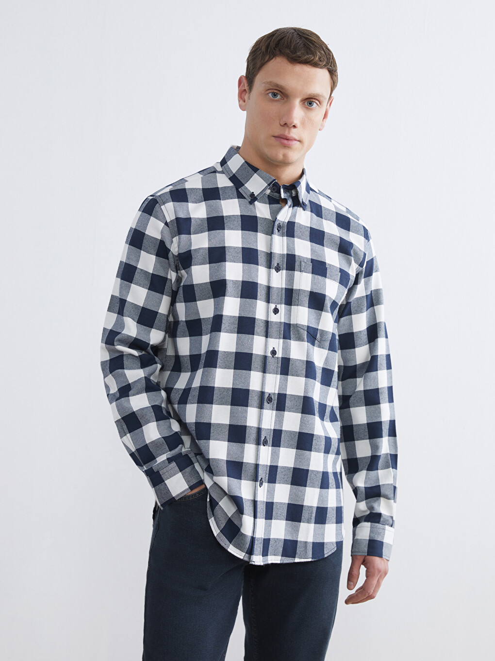 Ekru Regular Fit Ekose Gabardin Erkek Gömlek