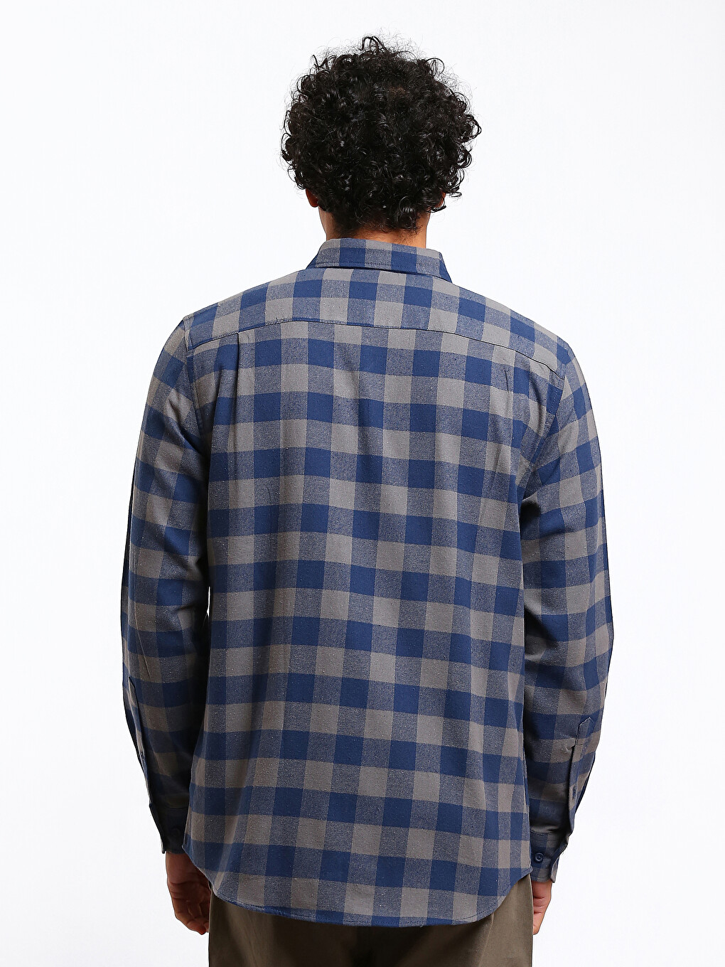 Lacivert Regular Fit Ekose Gabardin Erkek Gömlek-4