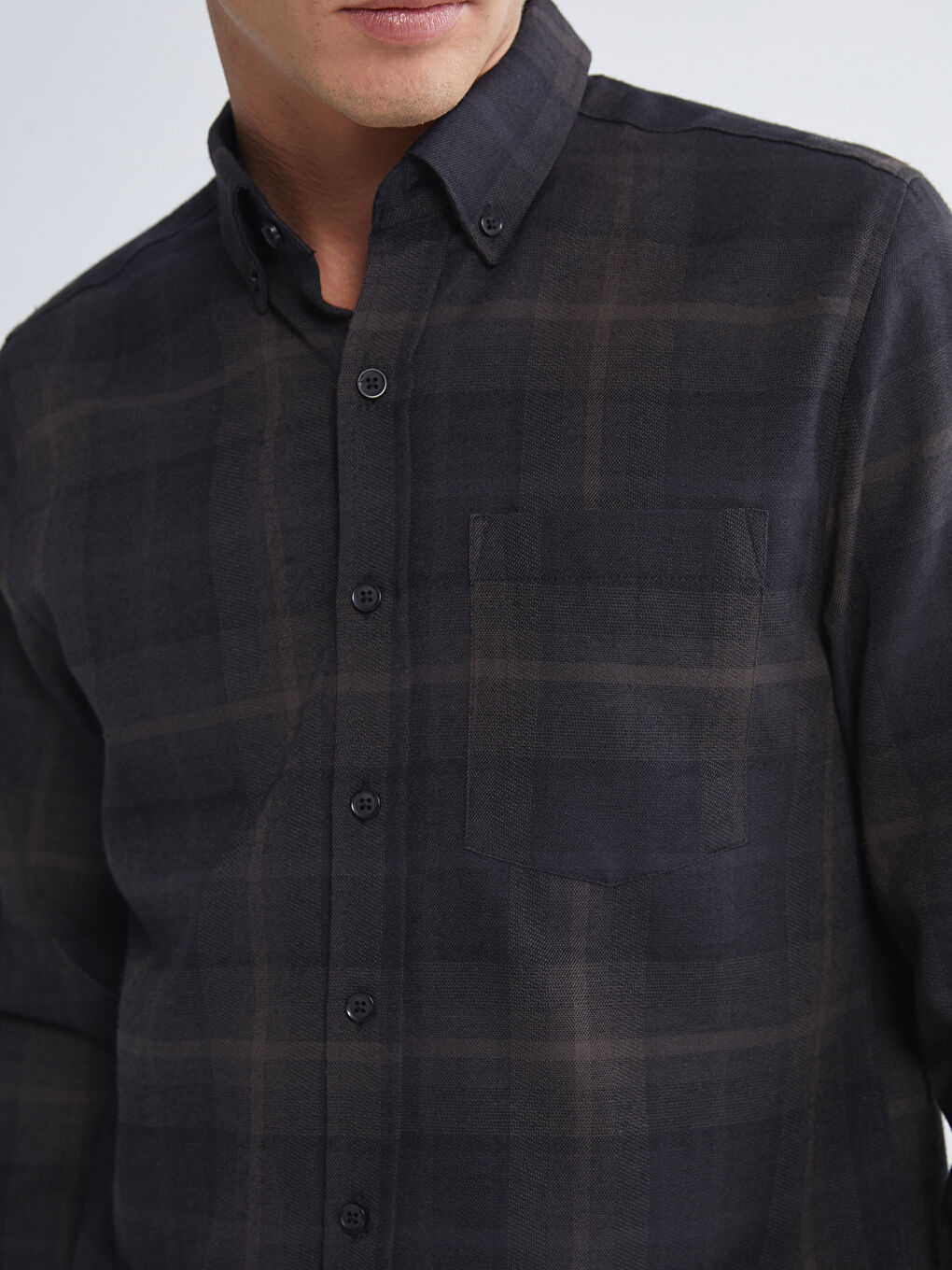 Bej Regular Fit Uzun Kollu Ekose Gabardin Erkek Gömlek-2