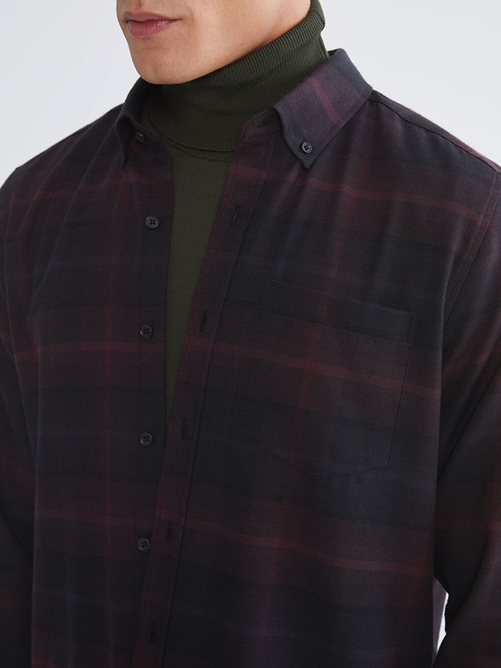 Bordo Regular Fit Uzun Kollu Ekose Gabardin Erkek Gömlek-2