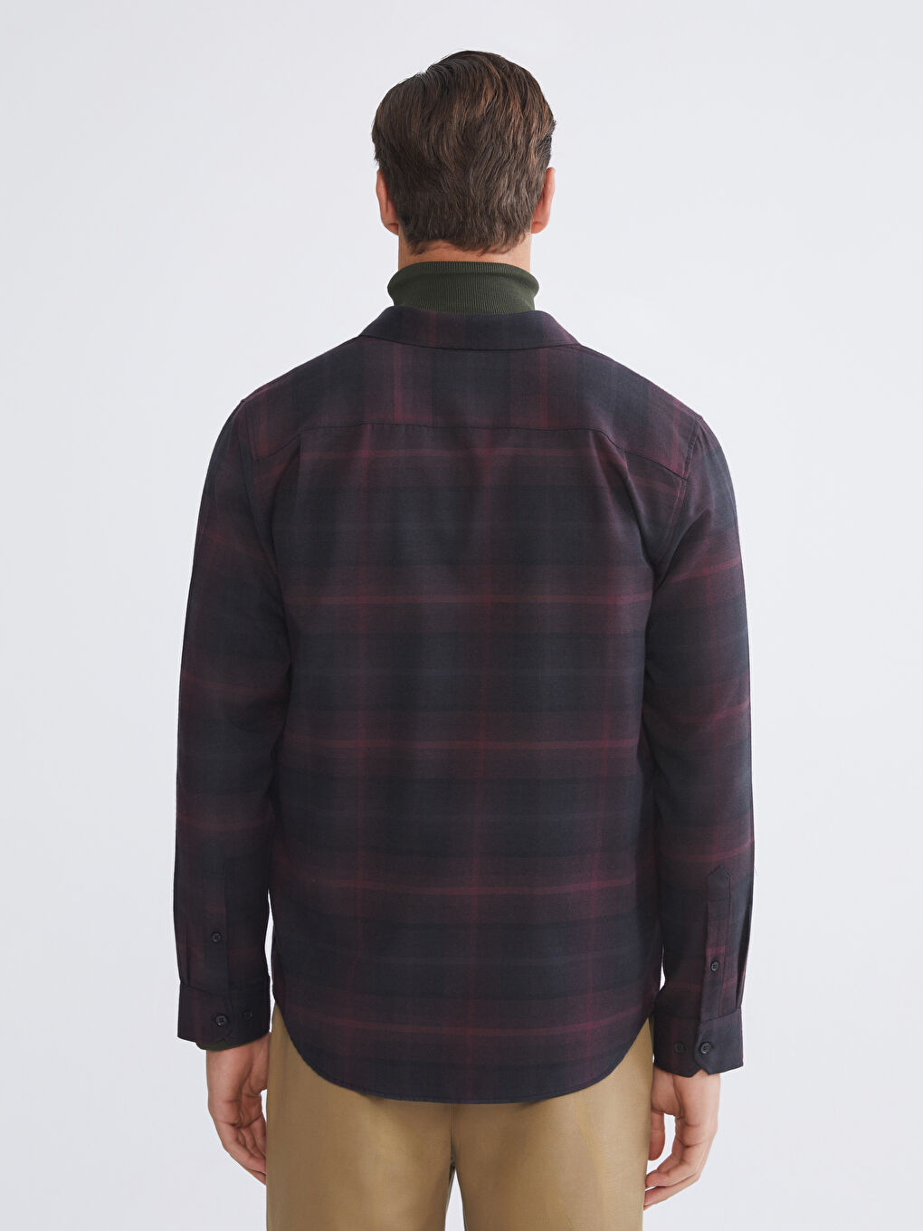 Bordo Regular Fit Uzun Kollu Ekose Gabardin Erkek Gömlek-3