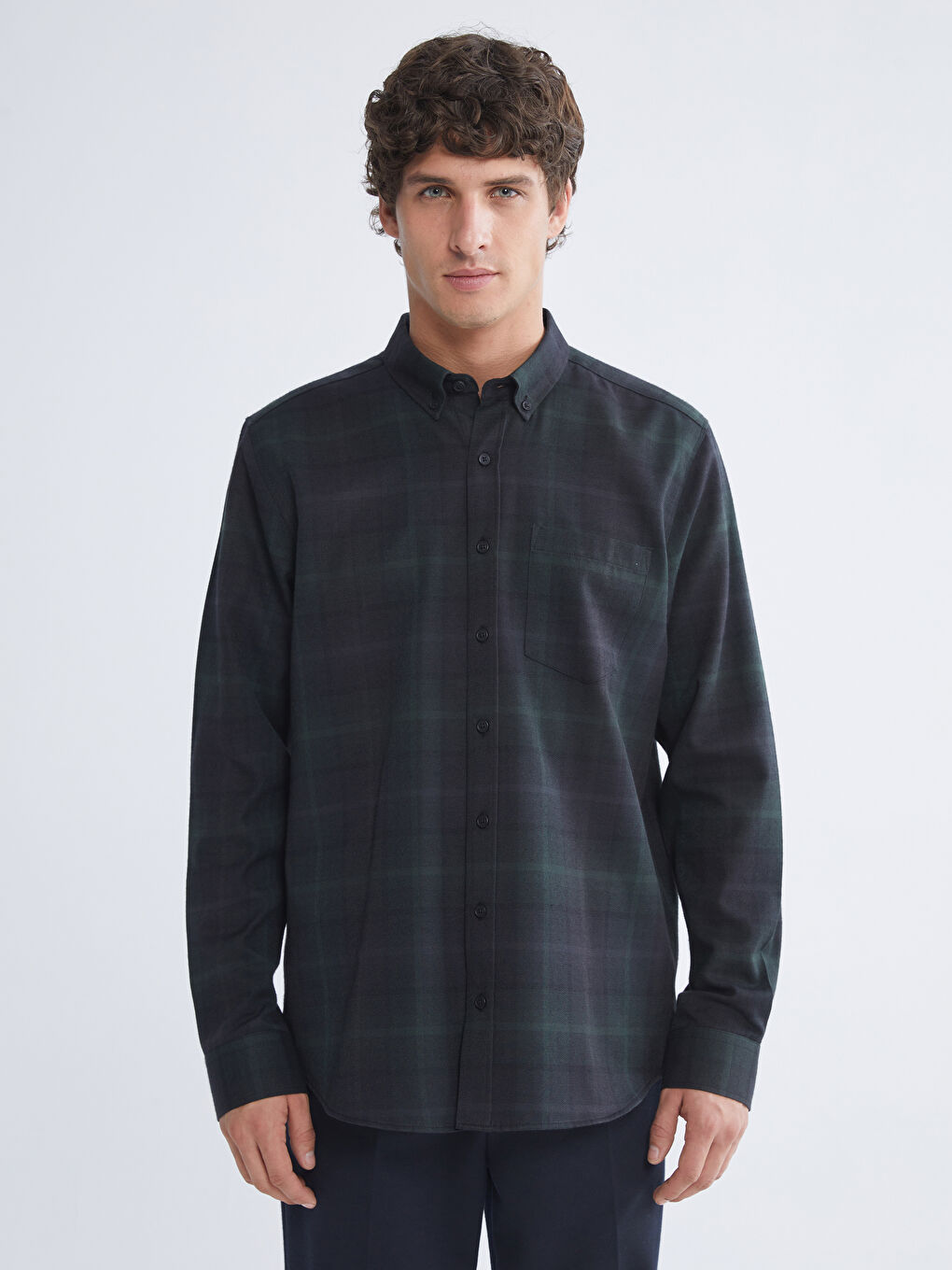 Chemise Pour Hommes Coupe Régulière à Manches Longues en Gabardine Écossaise