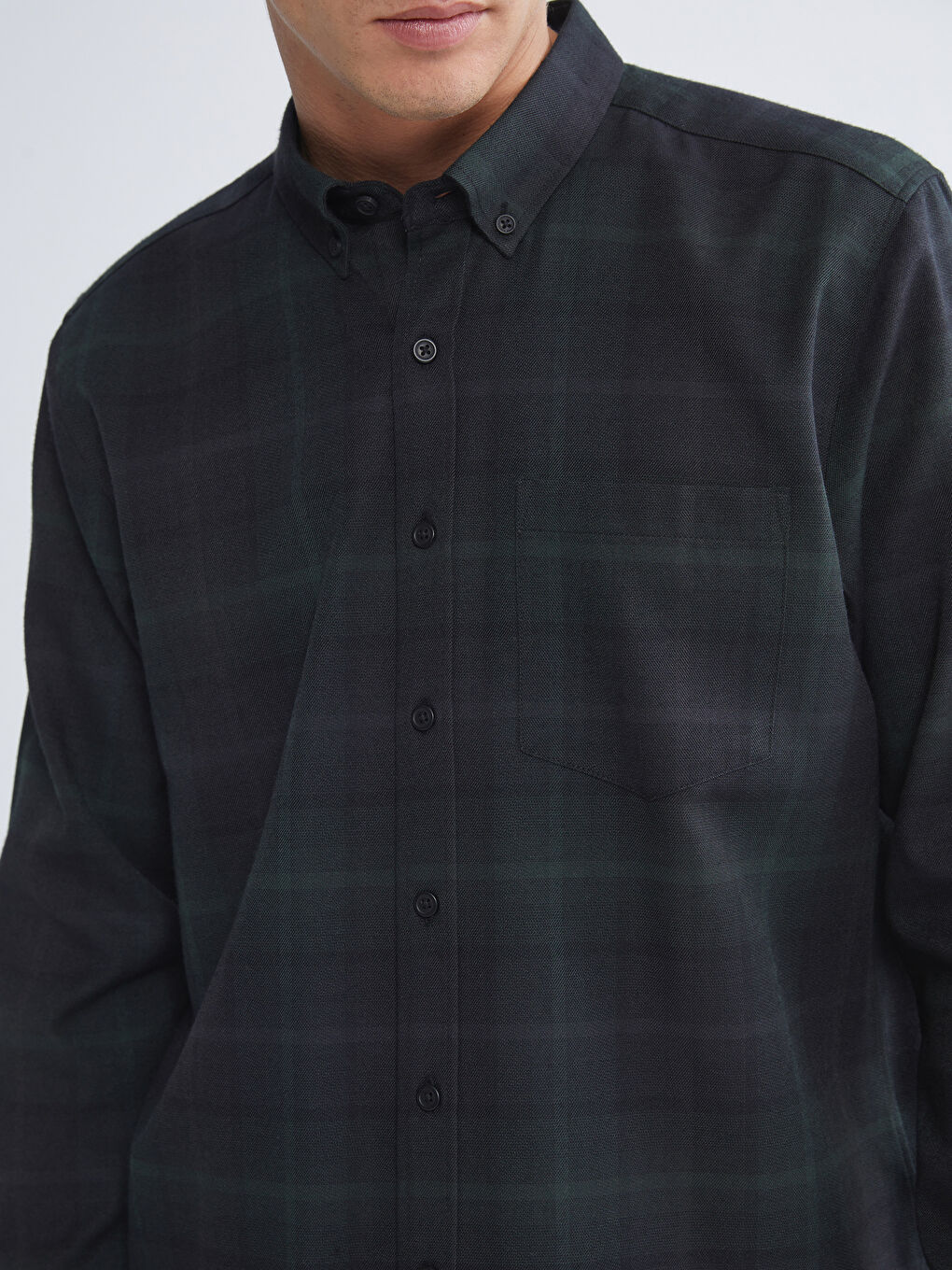 Chemise Pour Hommes Coupe Régulière à Manches Longues en Gabardine Écossaise-2