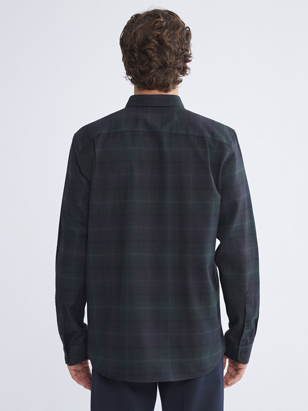 Chemise Pour Hommes Coupe Régulière à Manches Longues en Gabardine Écossaise-3