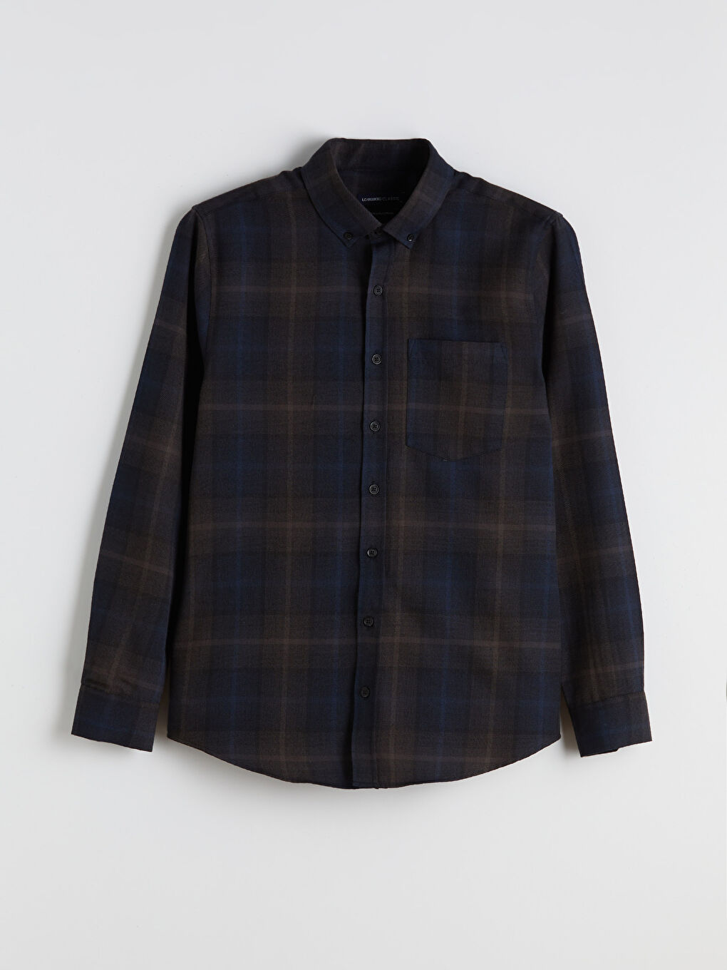 Lacivert Regular Fit Uzun Kollu Ekose Gabardin Erkek Gömlek-4