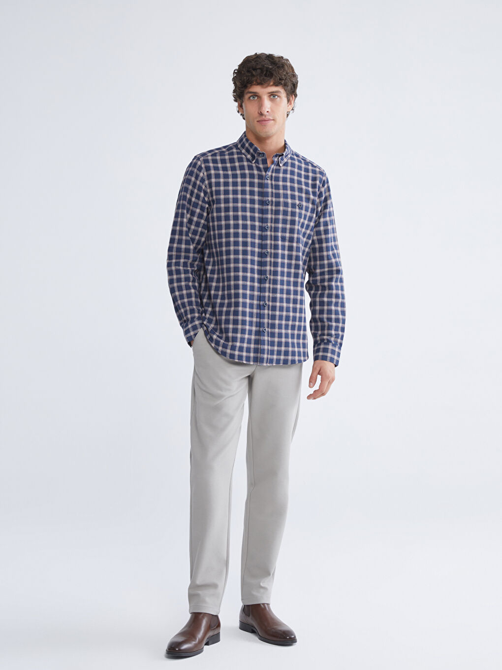 Regular Fit Uzun Kollu Ekose Erkek Gömlek-1