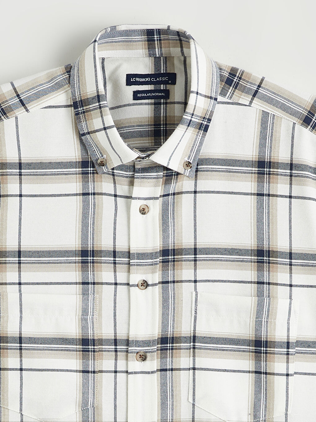 Bej Regular Fit Uzun Kollu Ekose Gabardin Erkek Gömlek-5