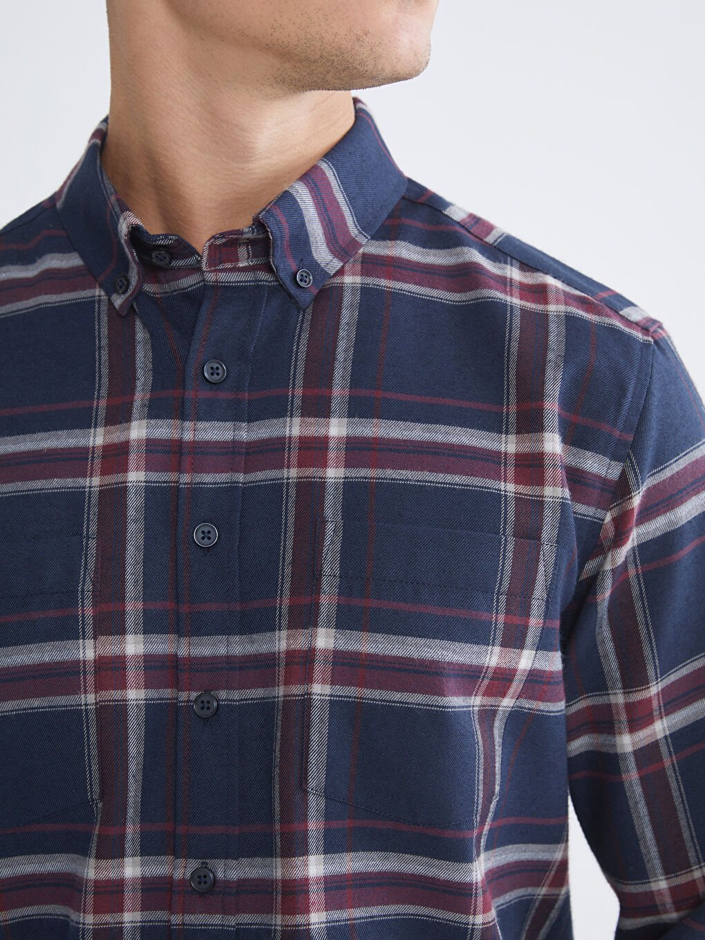 Bordo Regular Fit Uzun Kollu Ekose Gabardin Erkek Gömlek-2