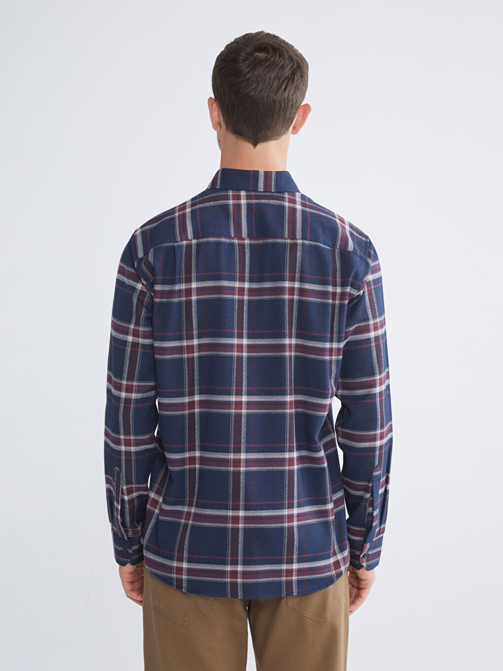 Bordo Regular Fit Uzun Kollu Ekose Gabardin Erkek Gömlek-3