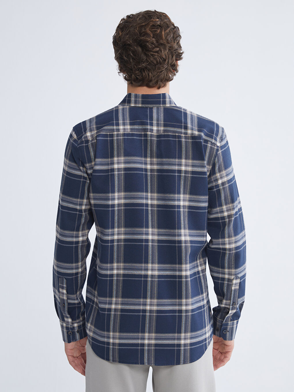 Lacivert Regular Fit Uzun Kollu Ekose Gabardin Erkek Gömlek-3