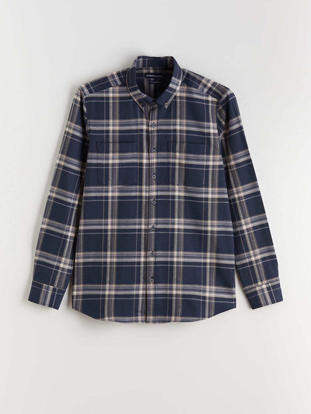 Lacivert Regular Fit Uzun Kollu Ekose Gabardin Erkek Gömlek-4