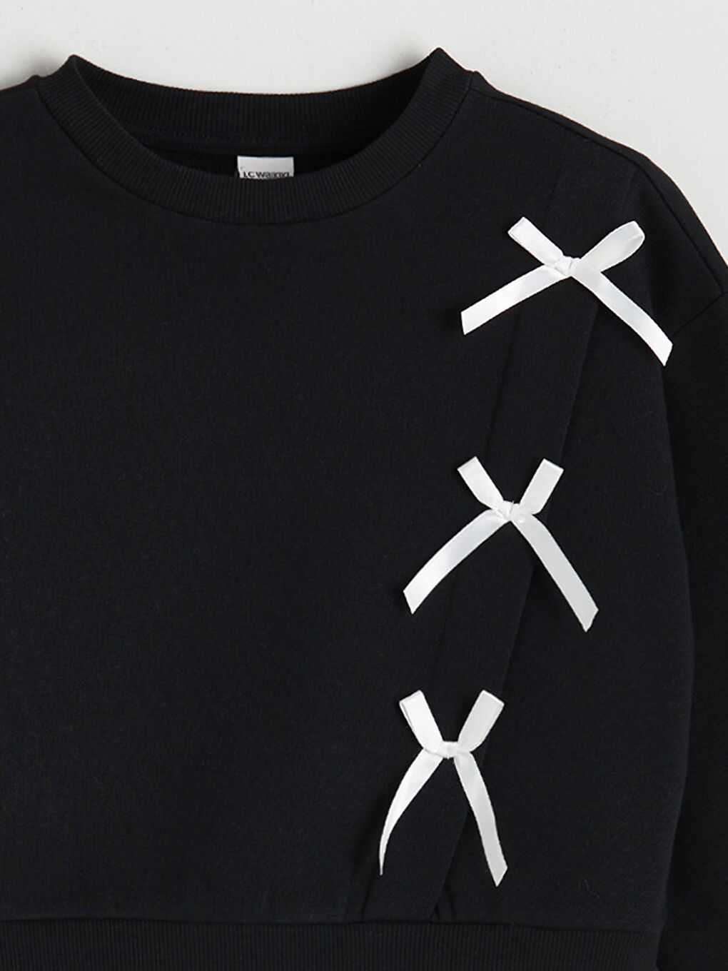 Siyah Bisiklet Yaka Kız Çocuk Sweatshirt-2