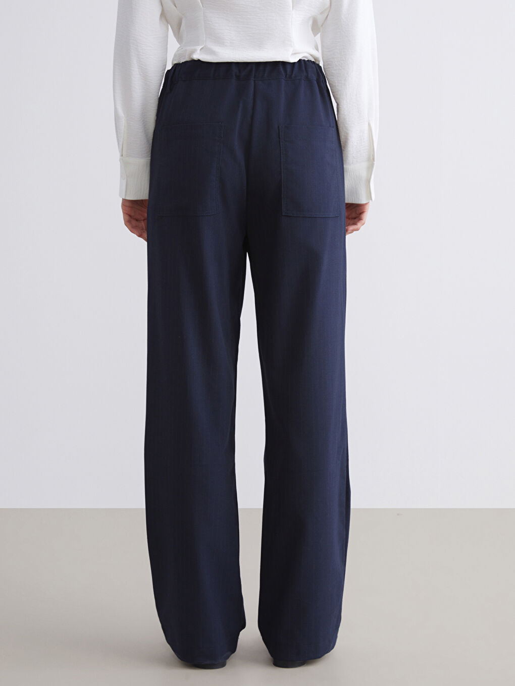 Lacivert Loose Fit Çizgili Kadın Pantolon-3