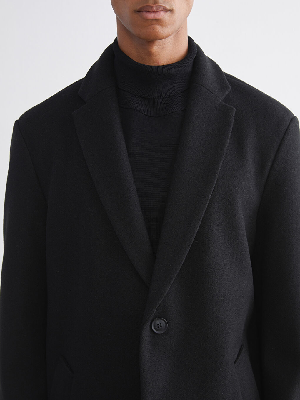 Siyah Standart Kalıp Erkek Kaşe Kaban-2