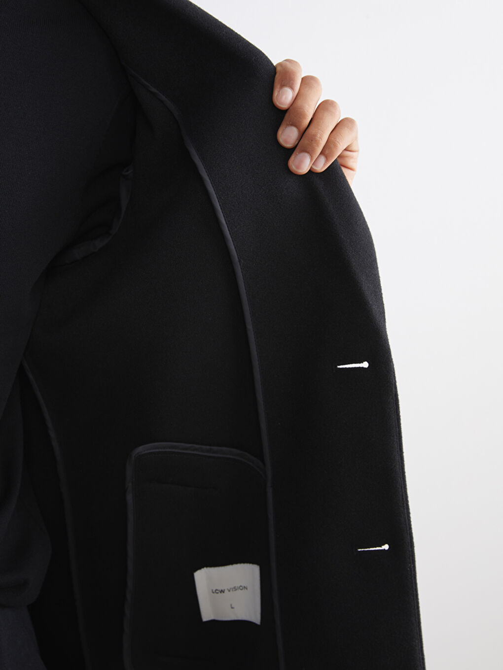 Siyah Standart Kalıp Erkek Kaşe Kaban-3