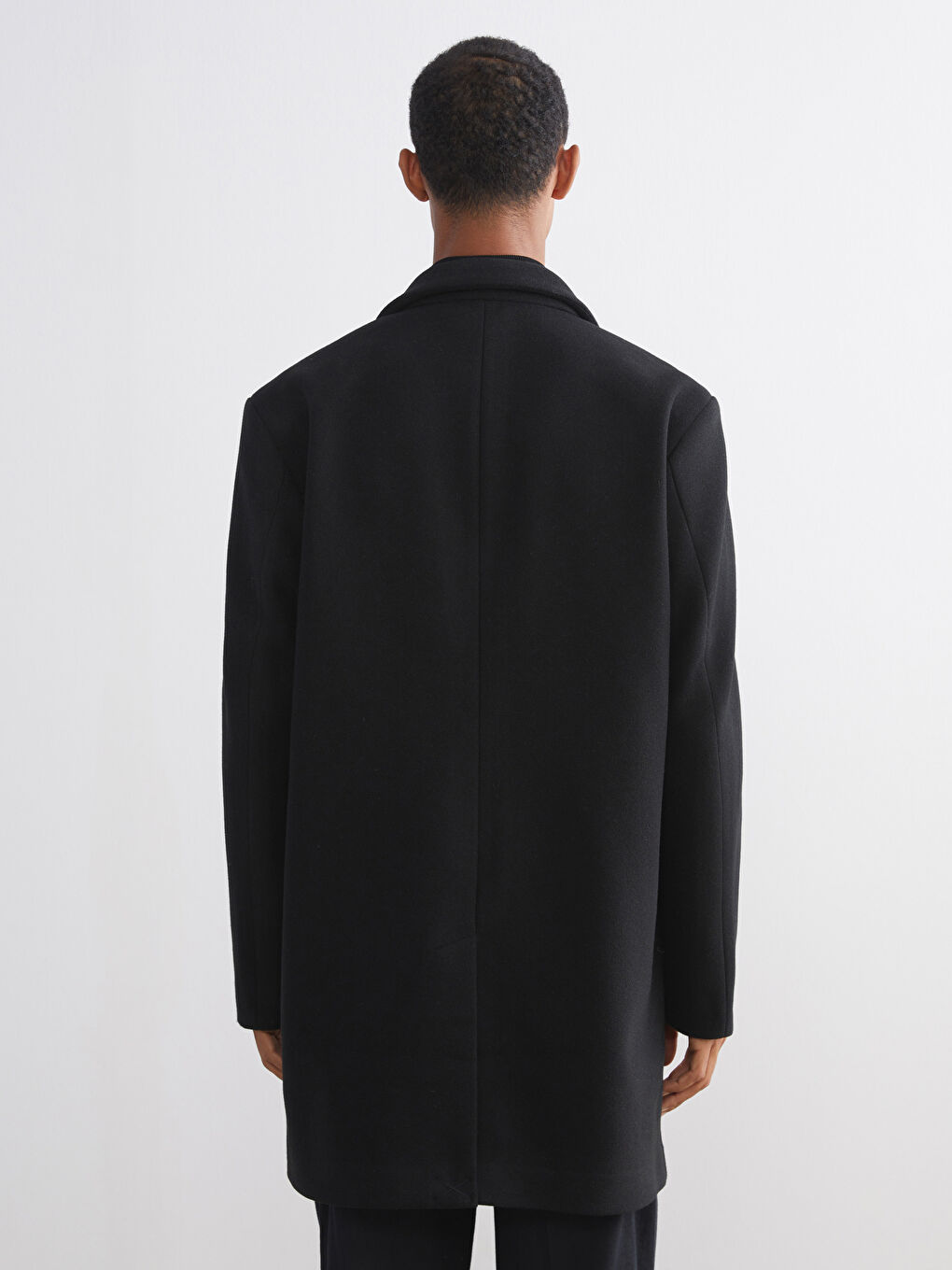 Siyah Standart Kalıp Erkek Kaşe Kaban-4