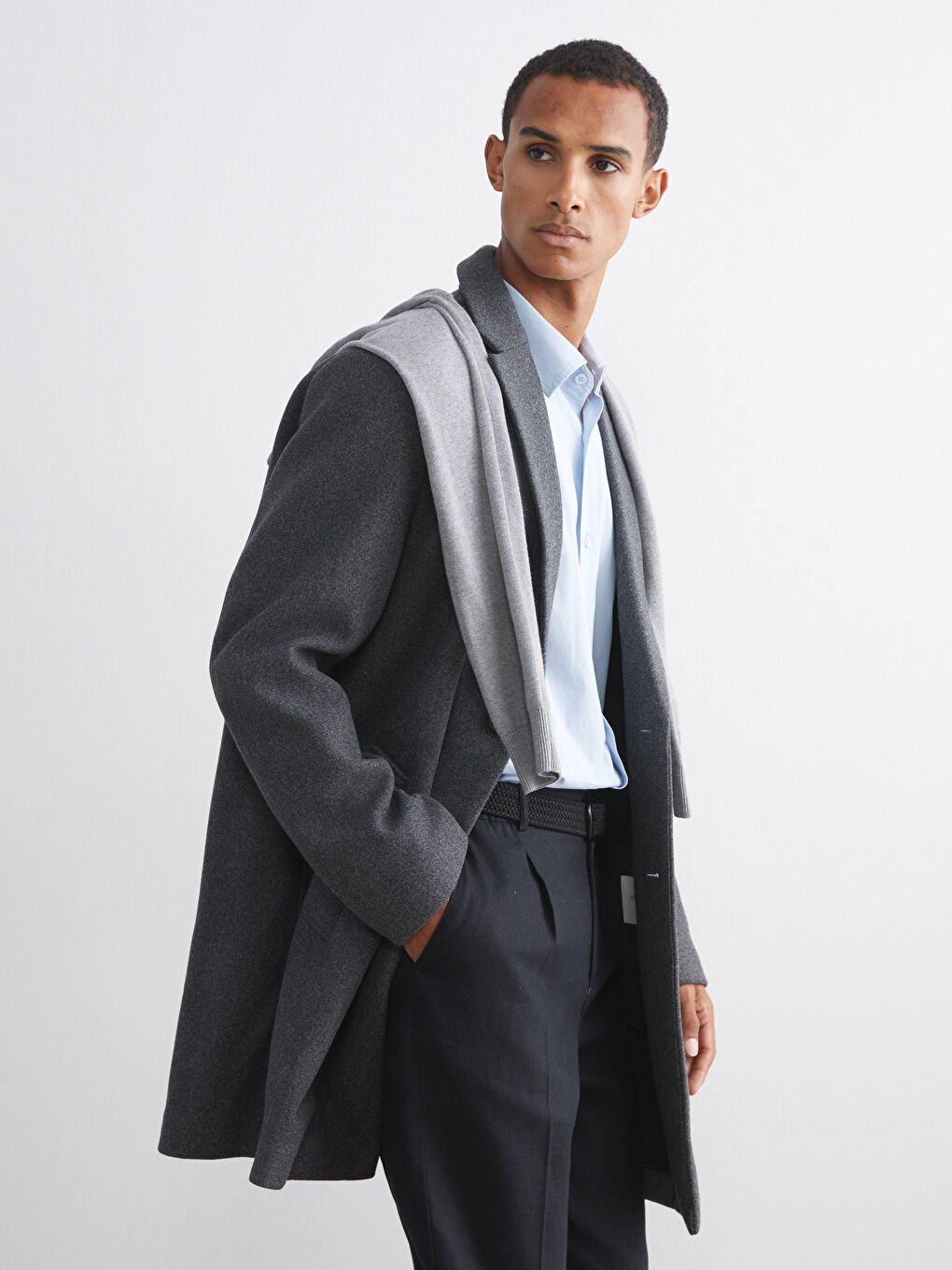 Antrasit Standart Kalıp Erkek Kaşe Kaban-3