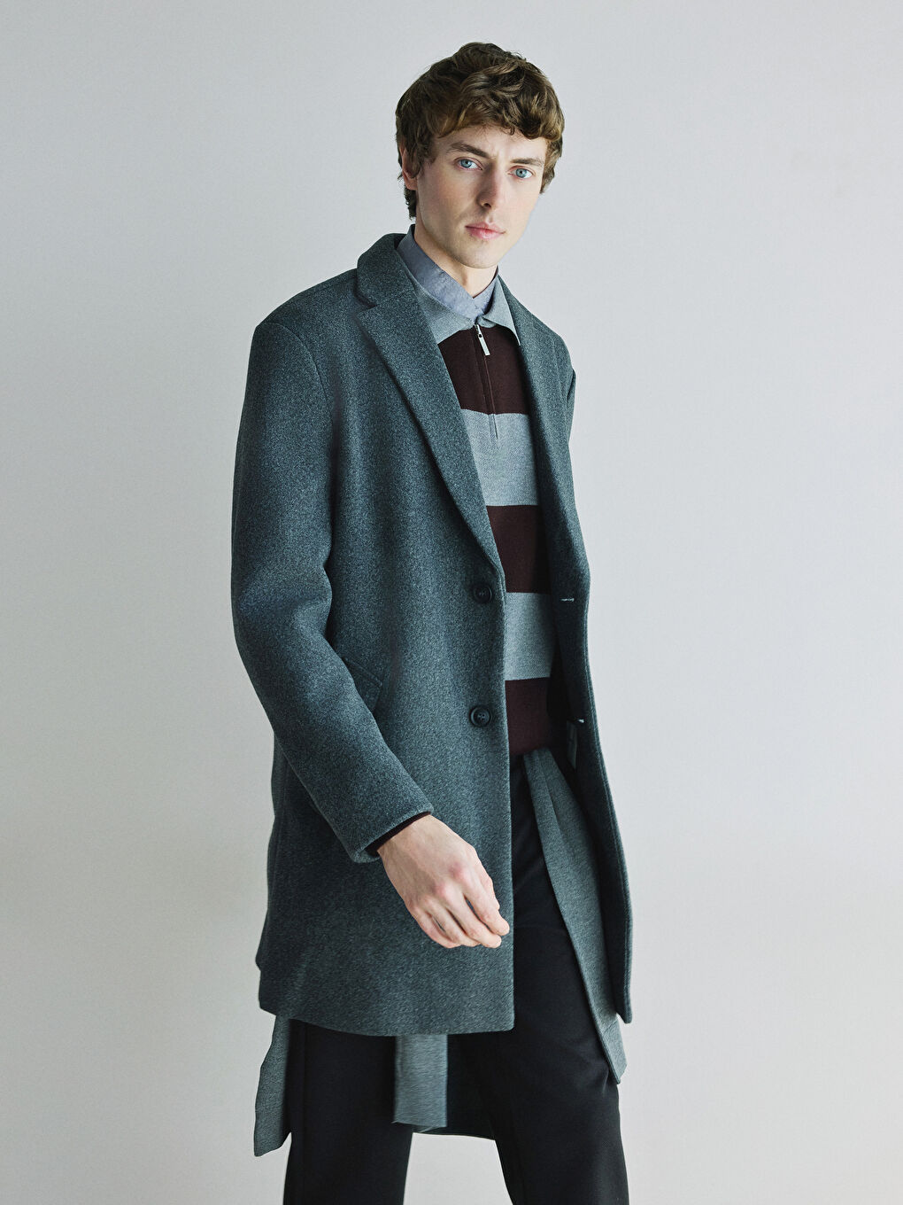 Antrasit Standart Kalıp Erkek Kaşe Kaban-1